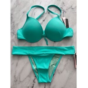 Victoria's Secret Swim Nwt Mint Frost Fabulous Bikini Top Brazilian Set 38C / L